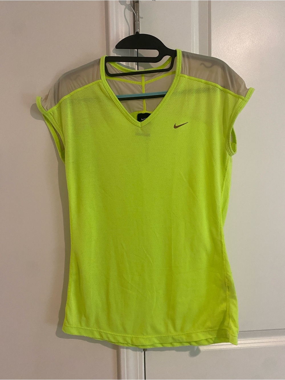 Nike Women’s Neon Yellow Mesh-Shoulder Athletic Top